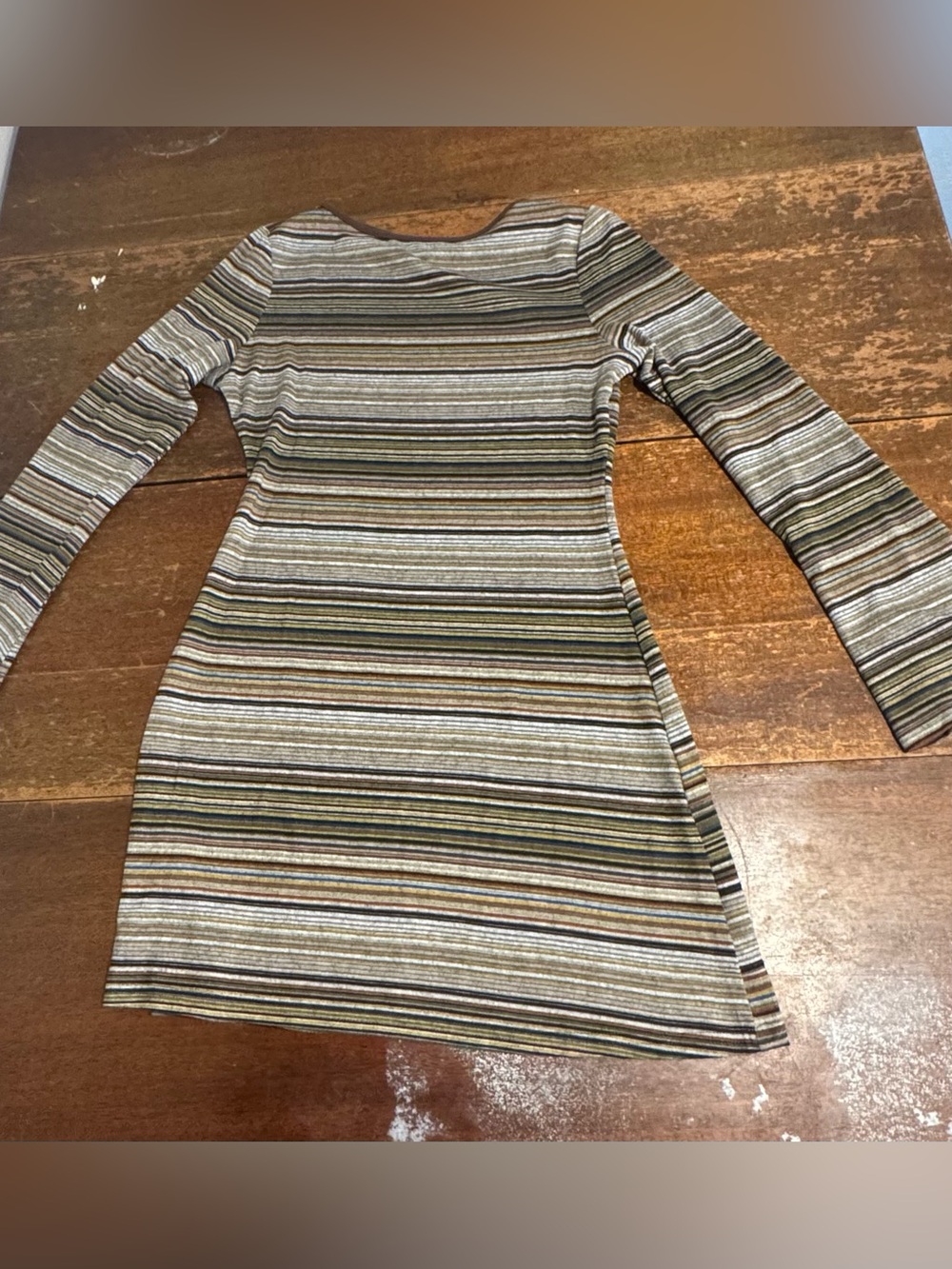 Cider Striped Long-Sleeve Mini Dress in Olive, Black & Cream